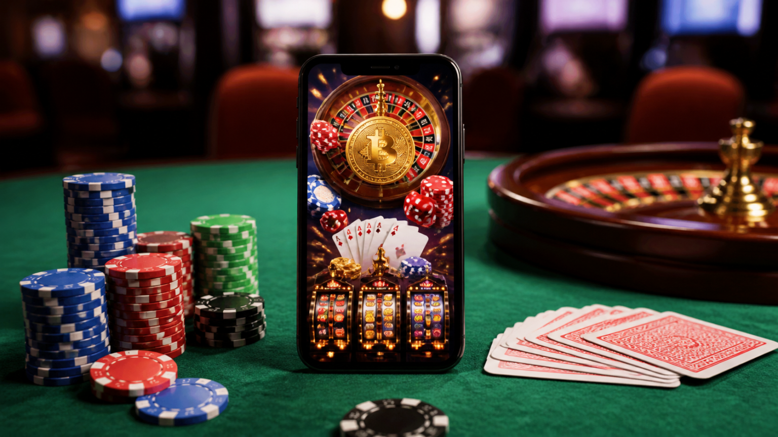 Crypto Casino Games: What Players Should Know Before Trying Them Casino table with smartphone showing crypto casino games