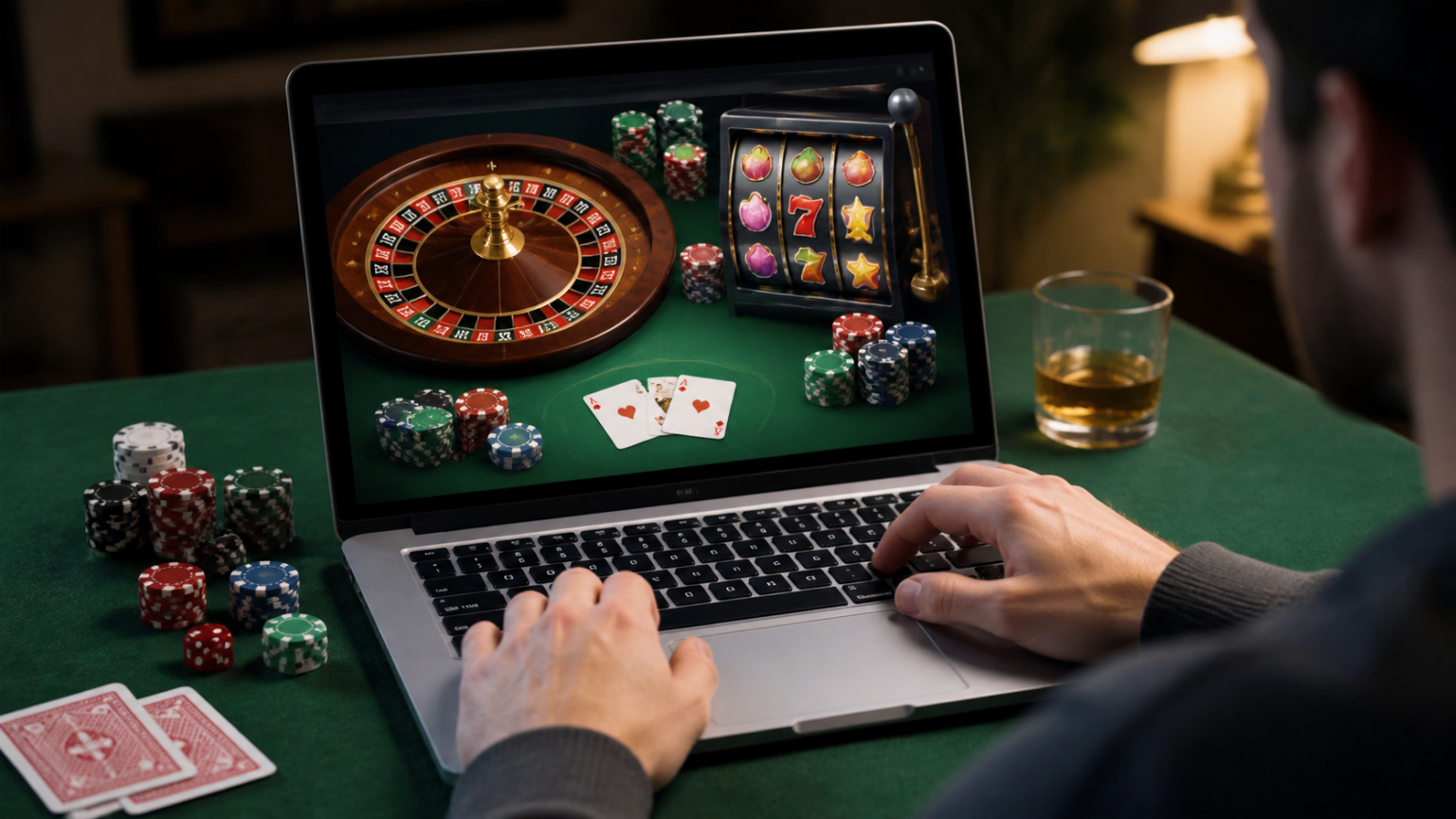 Practical Guide to Online Casinos in Malaysia Laptop displaying an online casino game interface with roulette and cards