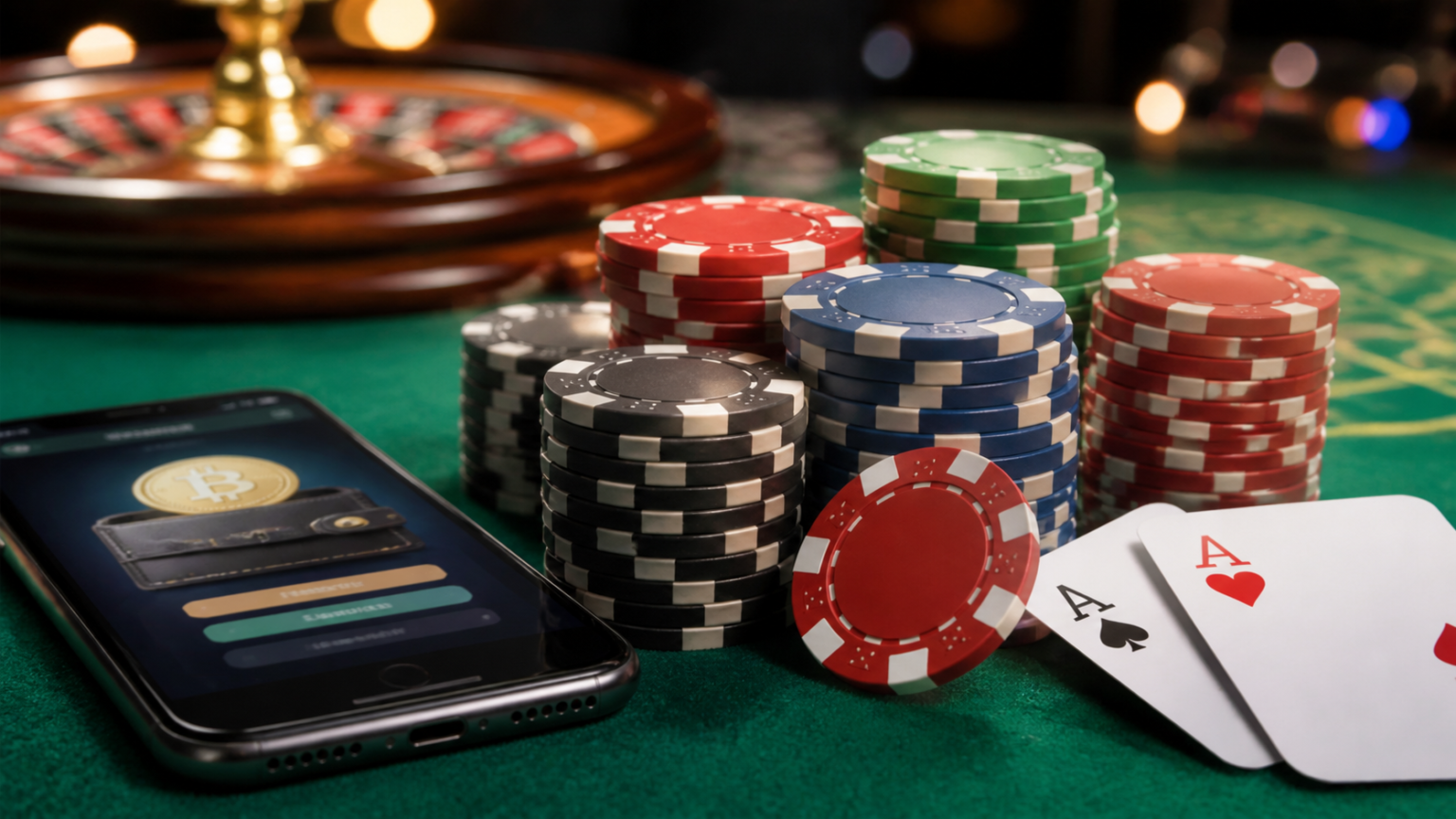 Migliori Siti di Poker Online: Come Confrontare Sicurezza e Servizi Casino chips and smartphone showing crypto wallet for gaming